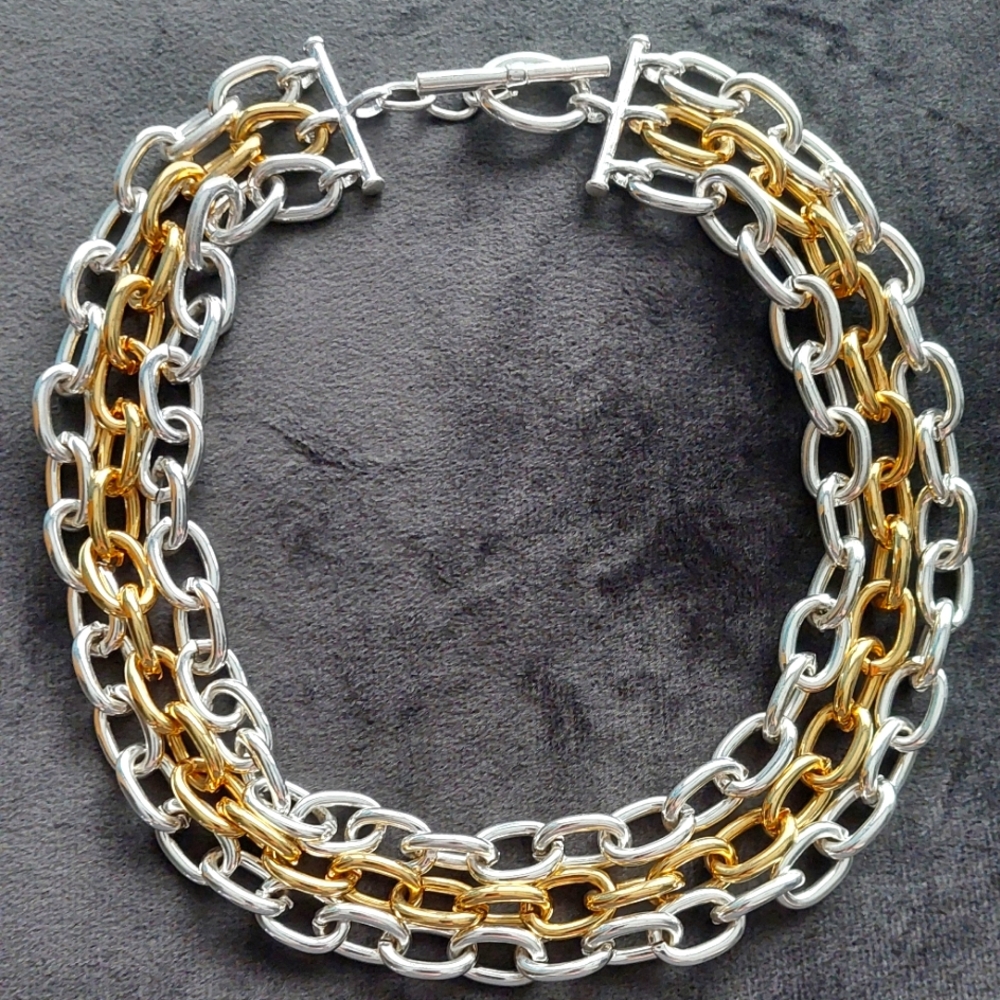 Lauren RL 3-strand 2-tone chain link 16" necklace